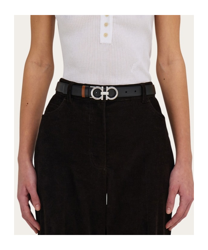 Ferragamo Reversible And Adjustable Belt With Hammered Gancini