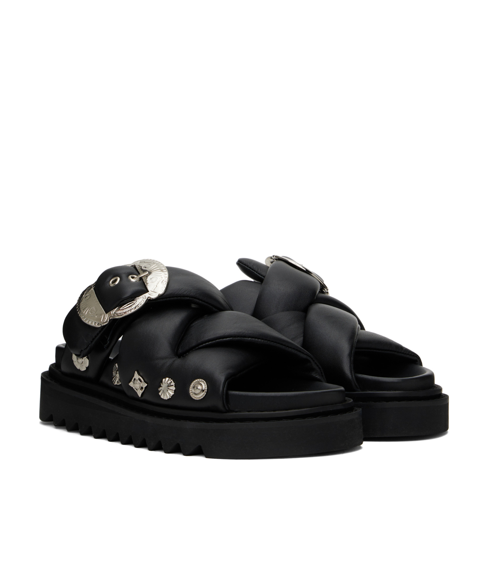 Toga Virilis Black Padded Leather Sandals In Black