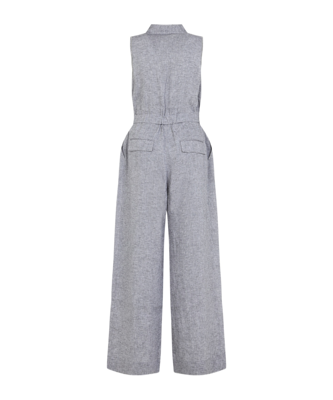 Shop Peserico Belted Linen Jumpsuit In Gray