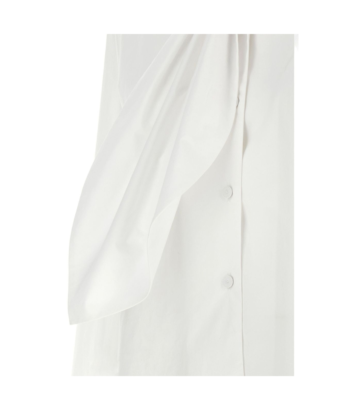 Alberta Ferretti Long Sleeve Collarless Shirt With Scarf Detail In White