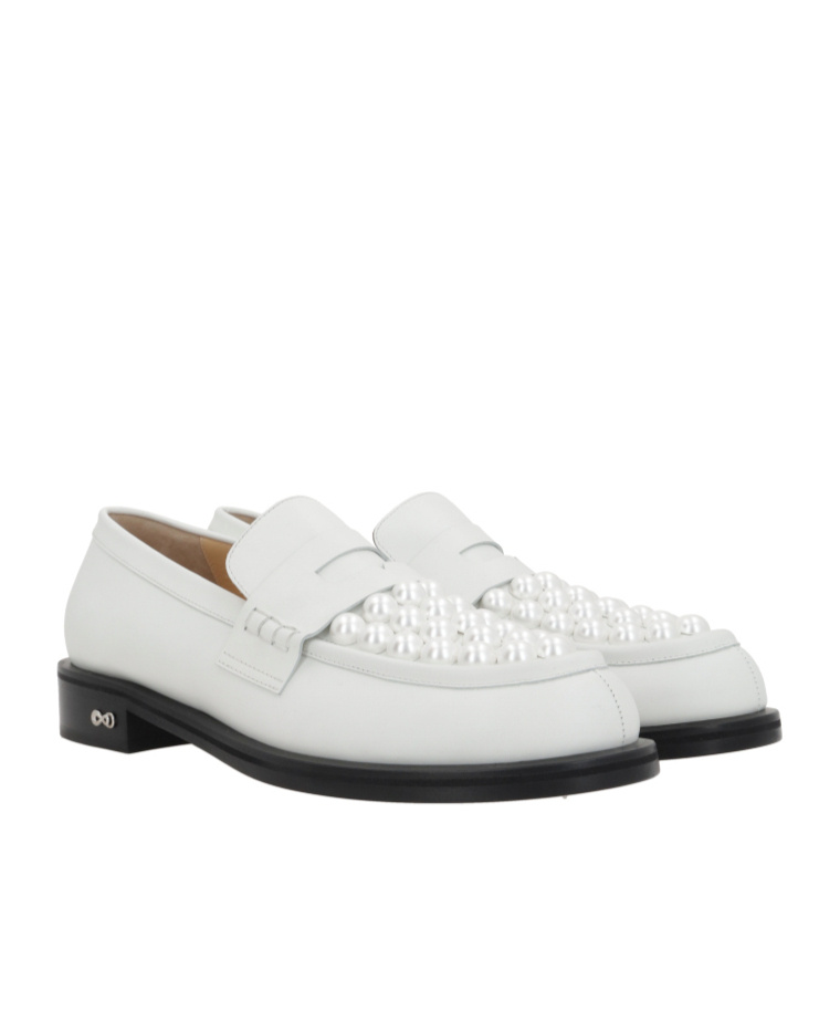 Mach&mach Round Head Loafer Shoes In White