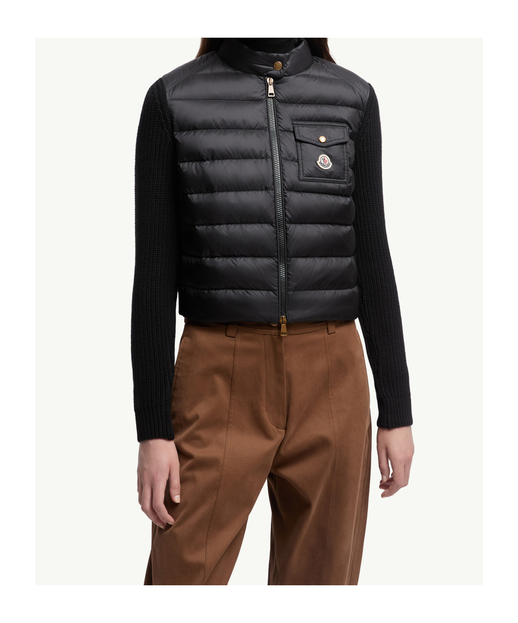 Moncler Padded Wool Cardigan With Zip In Black