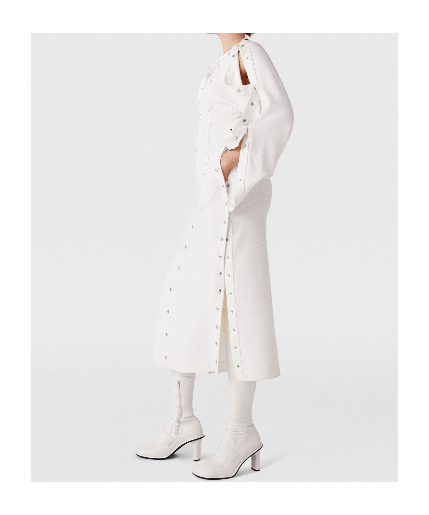 Stella Mccartney Long-sleeved Rivet Mid-length Dress In White