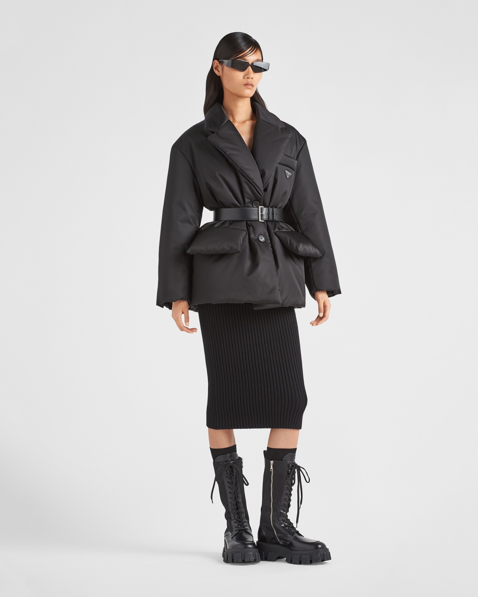 Prada Re-nylon Down Jacket In Black