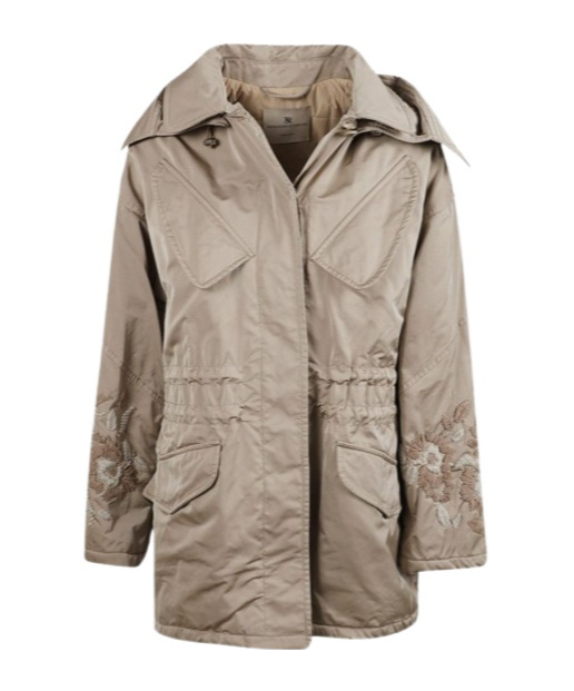 Ermanno Scervino Hooded Embroidered Coat In Neutral