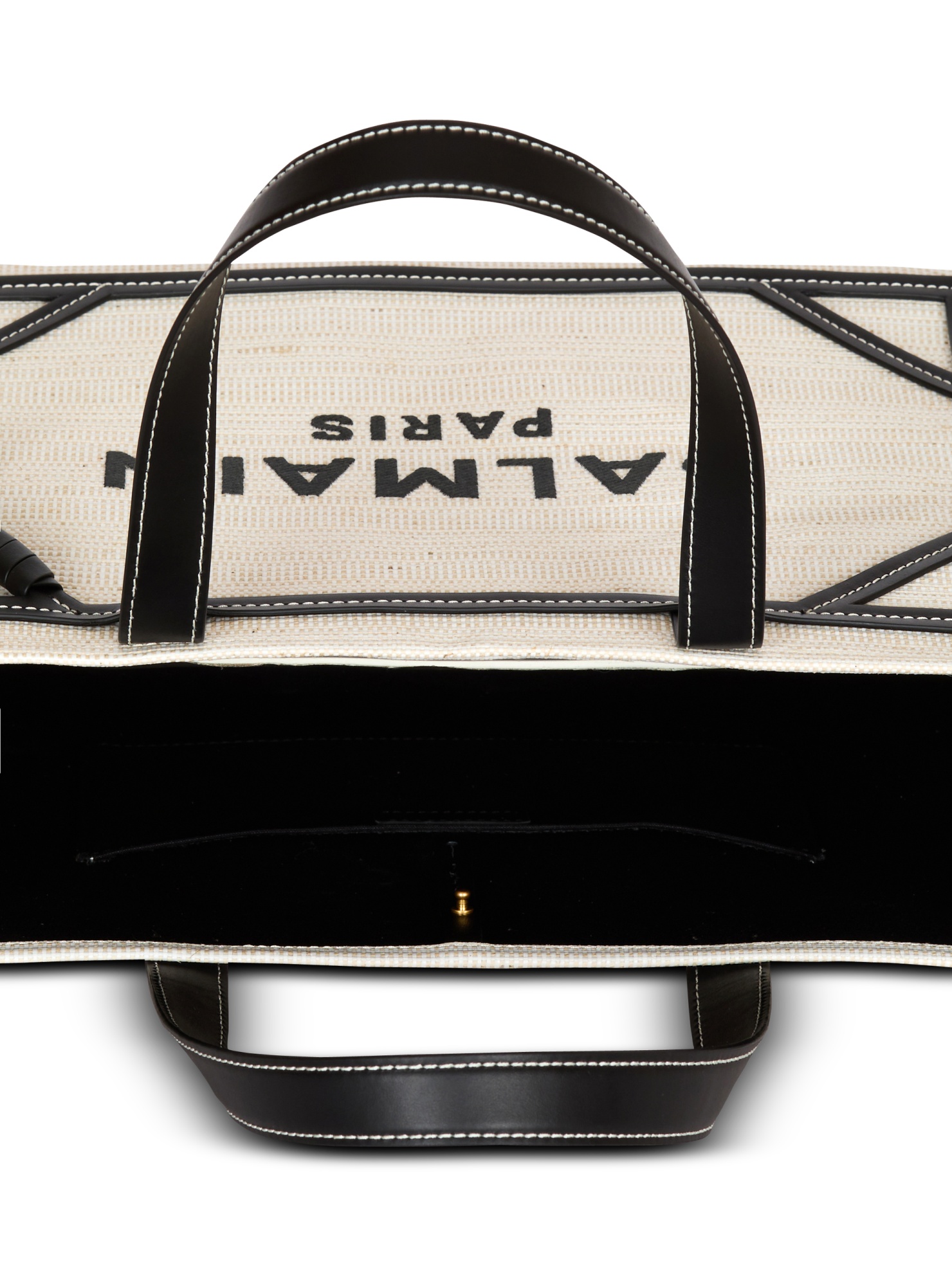 Balmain B-army Medium Shopper Tote Bag In Raffia And Leather In White
