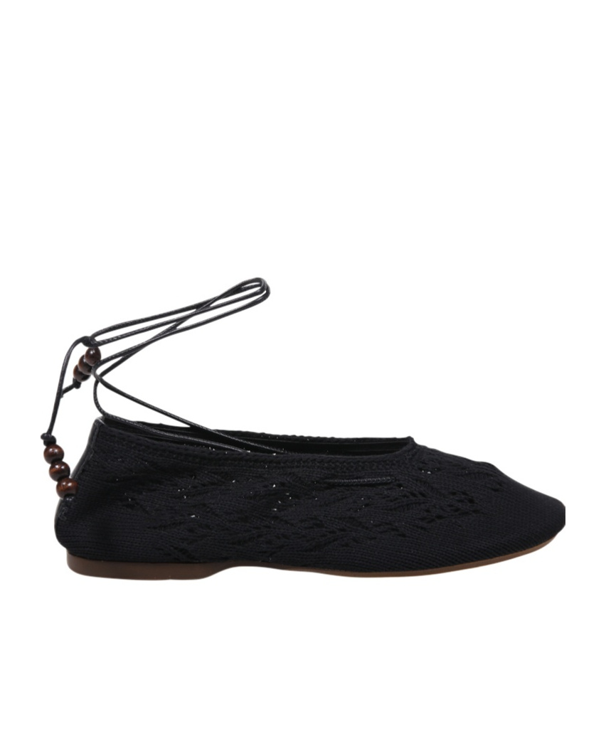 Alohas Rosemary Crochet Ballerinas With Ankle Ties In Black