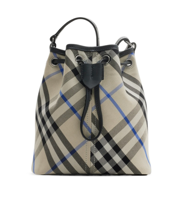 Burberry Medium Bucket Bag With Check Pattern In Nude