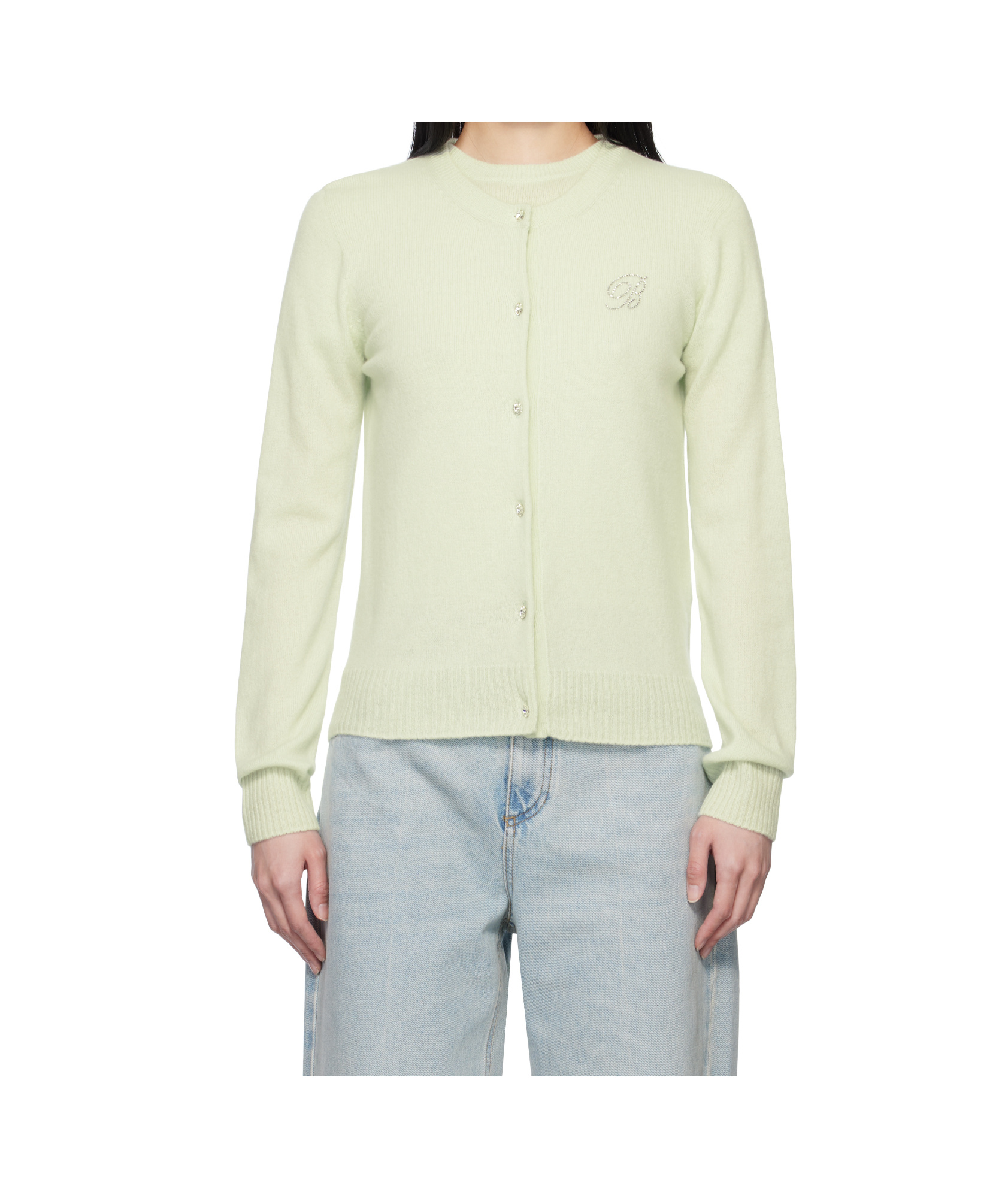 Blumarine Green Cashmere Cardigan In White