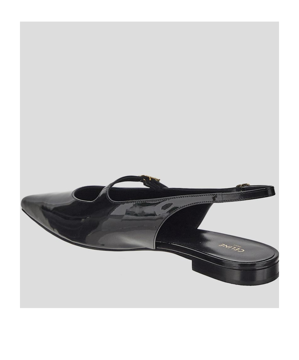 Celine Alma Triomphe Patent Slingback Flat In Black