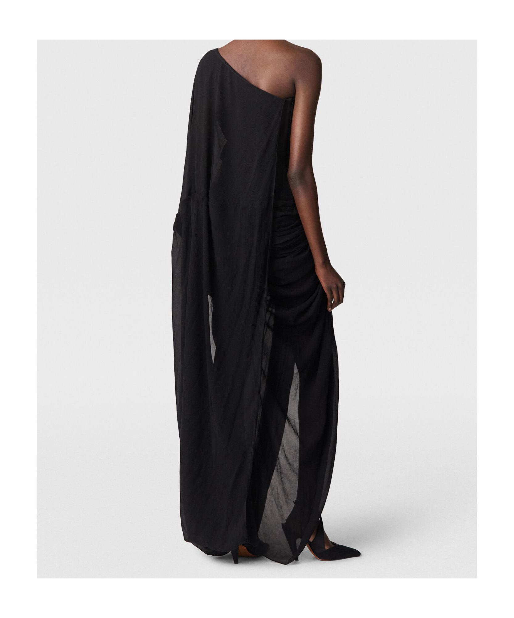 Stella Mccartney Ruched Knotted Sheer Panel Maxi Dress In Black