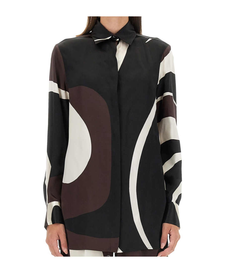 Kiton Abstract Pattern Collared Neck Long Sleeves Top In Black