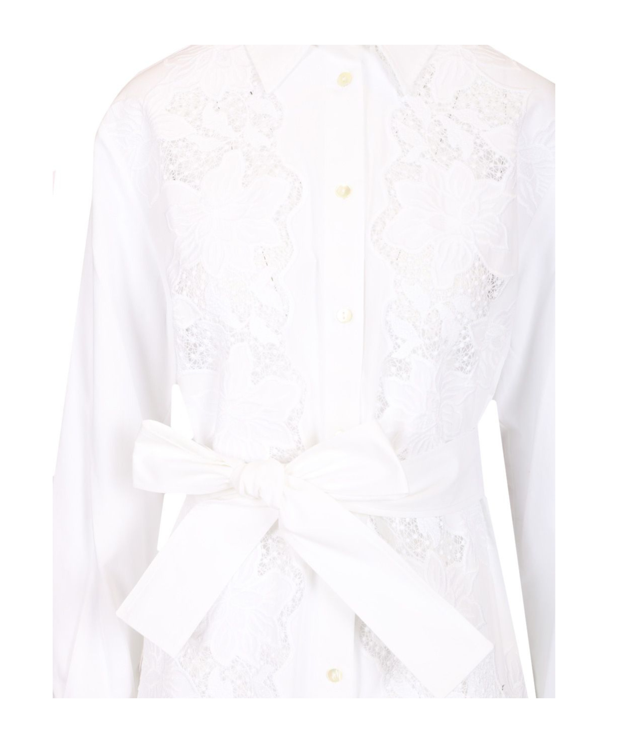 P.a.r.o.s.h Floral Embroidered Midi Shirt Dress In White