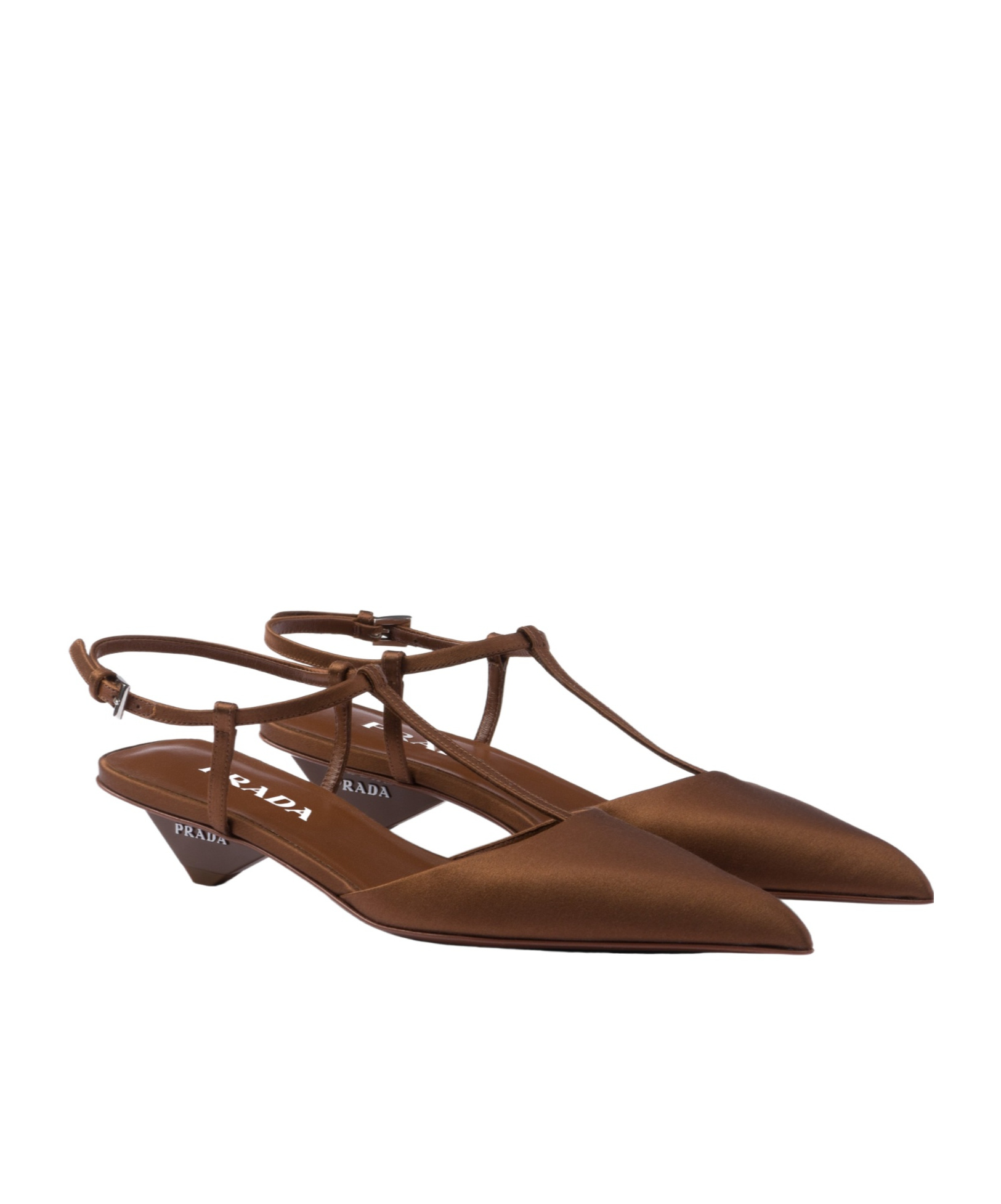 Prada 35 Satin Slingback Pumps In Brown