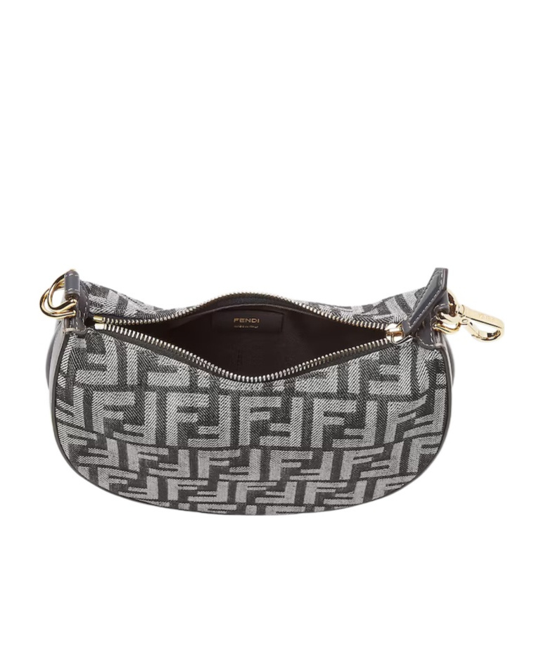 Fendi Women Mini Denim Effect Ff Jacquard Graphy Hobo Bag In Black