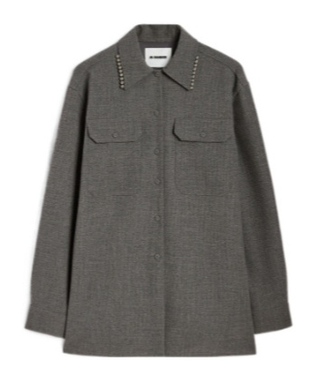 Jil Sander Pearl-embellished Button-up Shirt In Gray