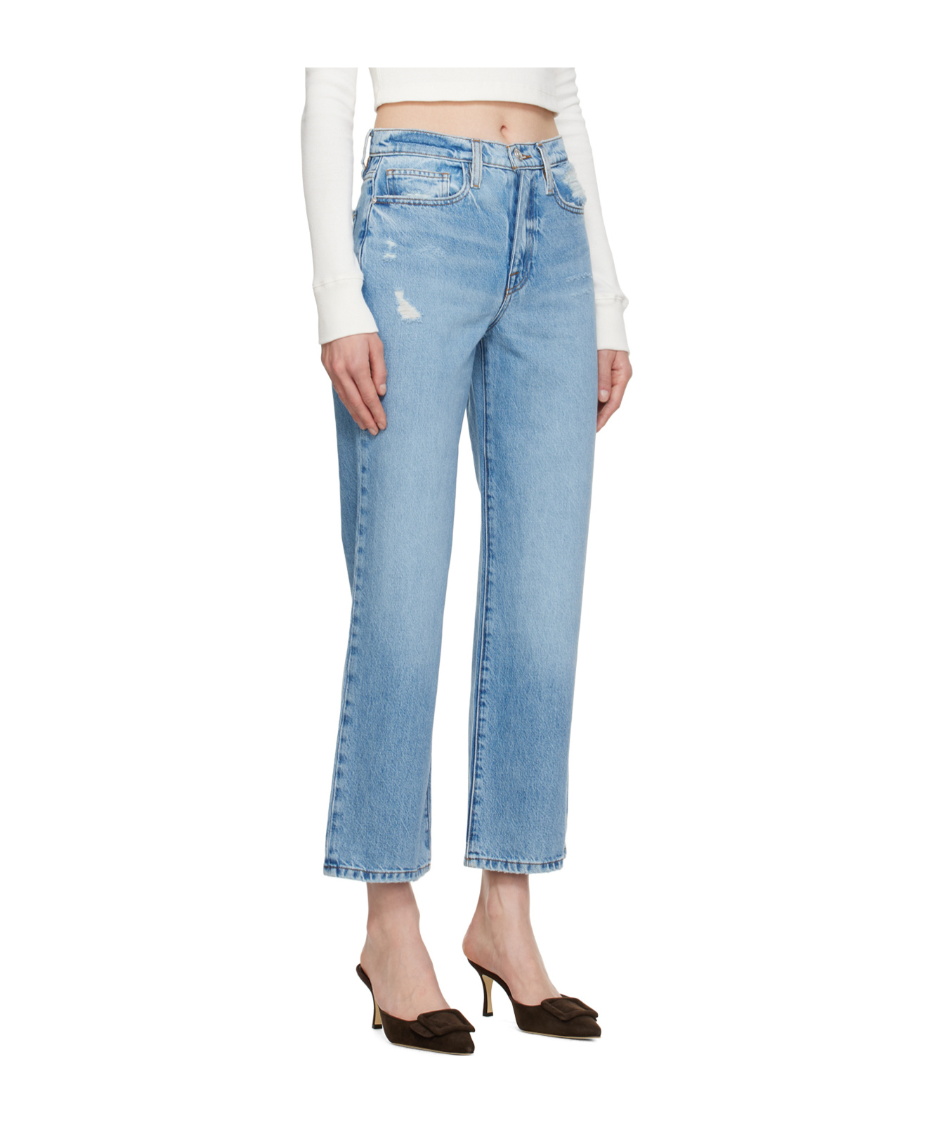Frame High-rise Zipper Jeans In Blue