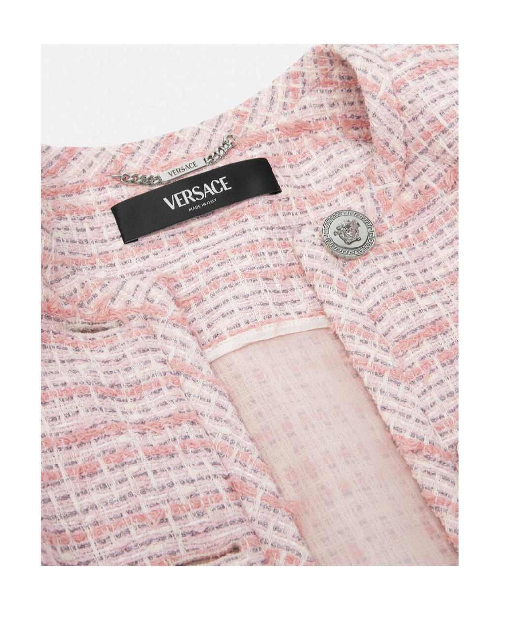 Versace Tweed Short-sleeved Cardigan Jacket In Pink