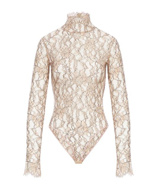 Valentino Lace Detailed High Neck Top In Brown