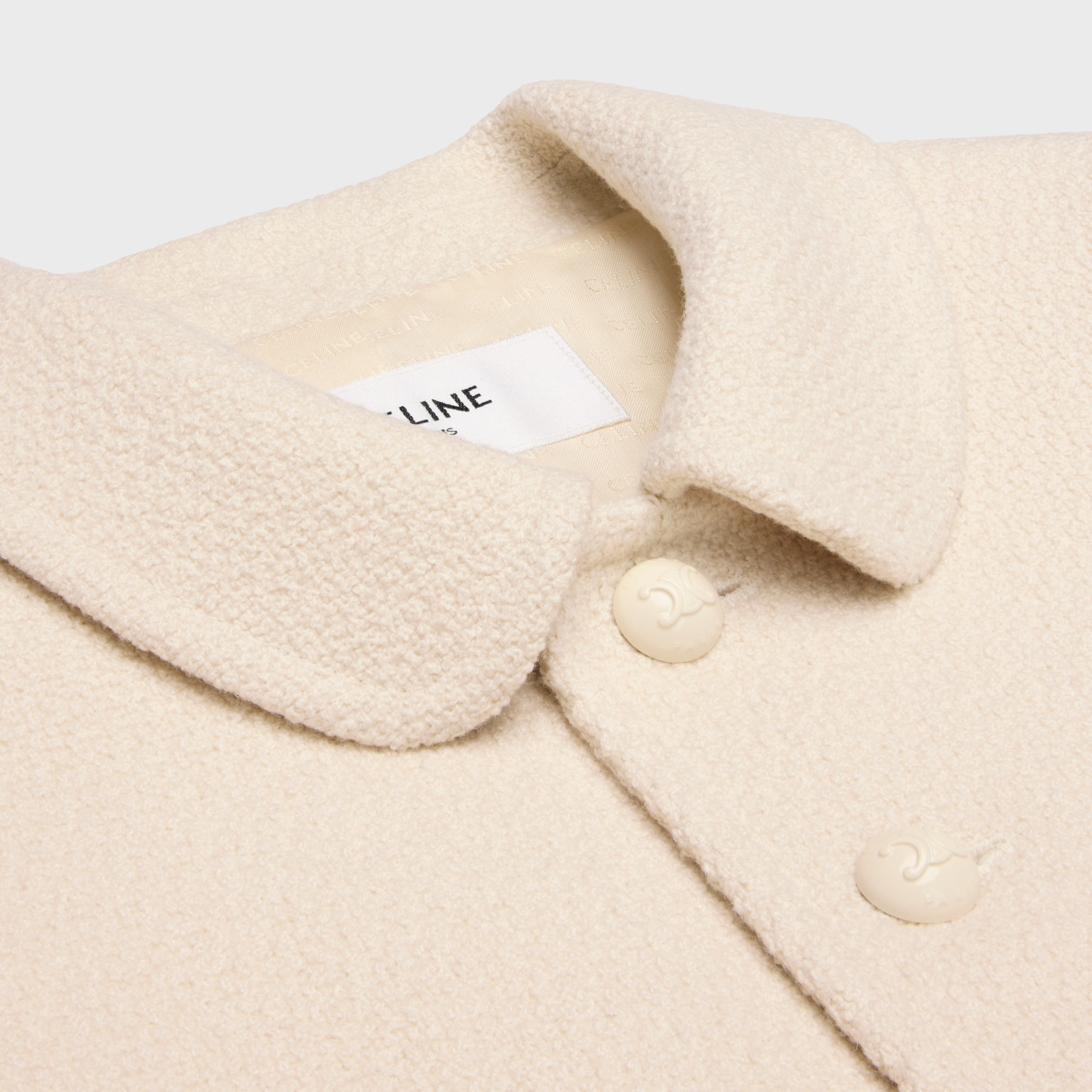 Celine Jacket Shirt Collar Tweed Cashmere Jacket In White