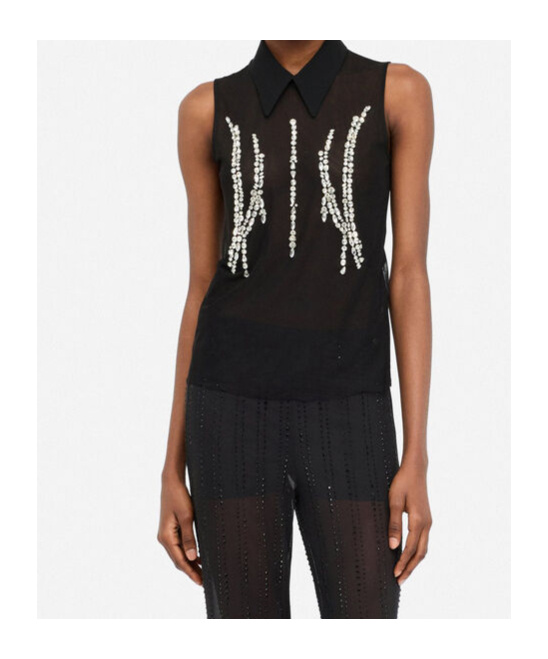 Liu •jo Liu Jo Jewel-embellished Tulle Blouse In Black