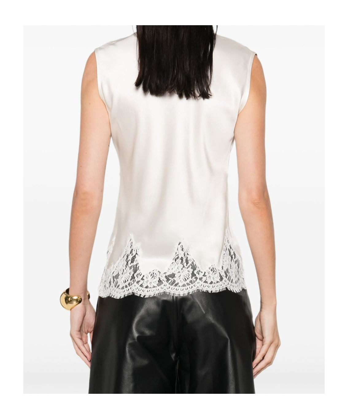 Ermanno Firenze Lace Trim Sleeveless Top With Deep V-neck In White
