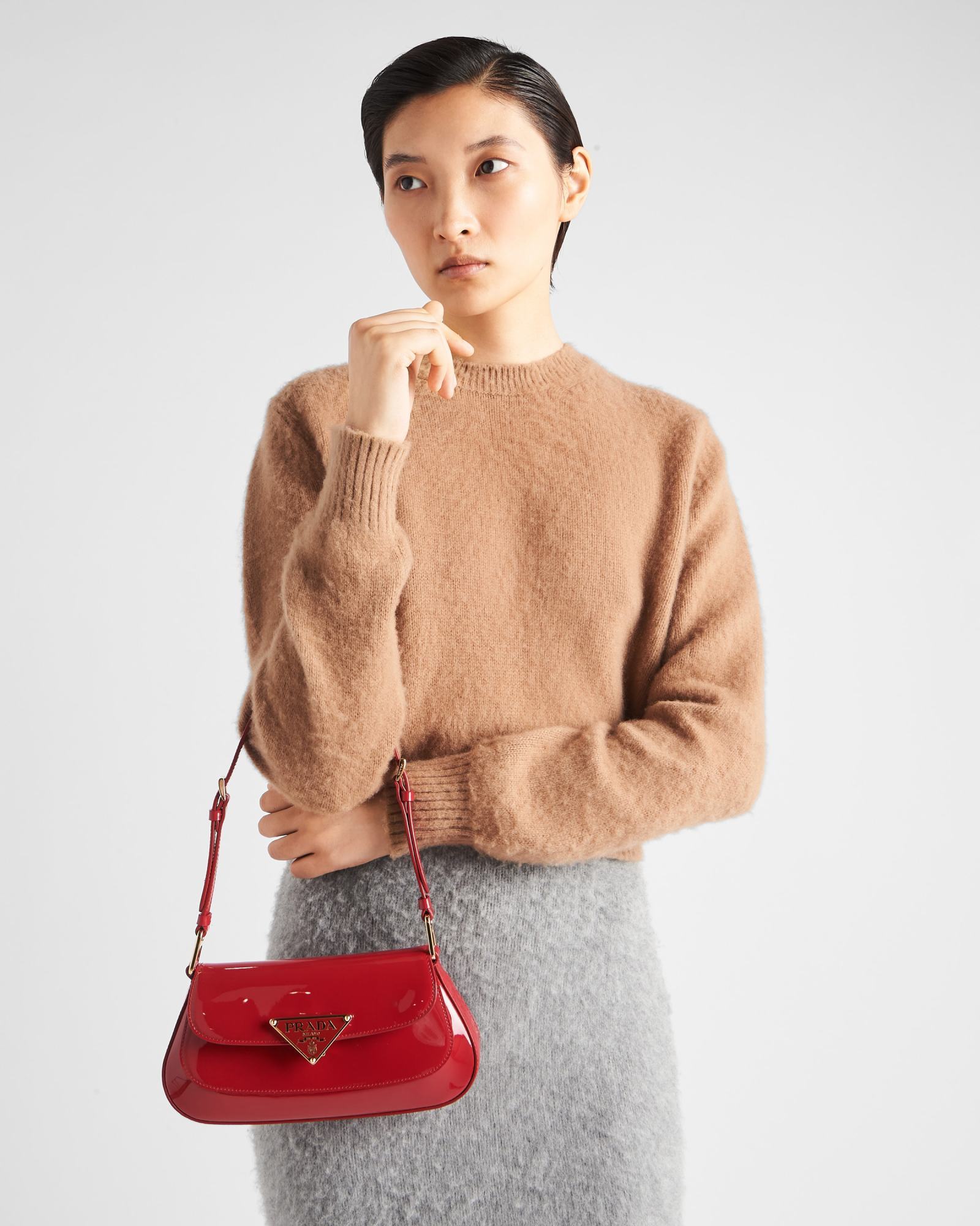 Prada Textured Cable Knit Sweater In Brown