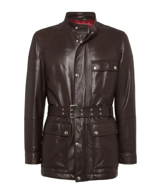 Brunello Cucinelli Belted Leather Safari Jacket In Brown