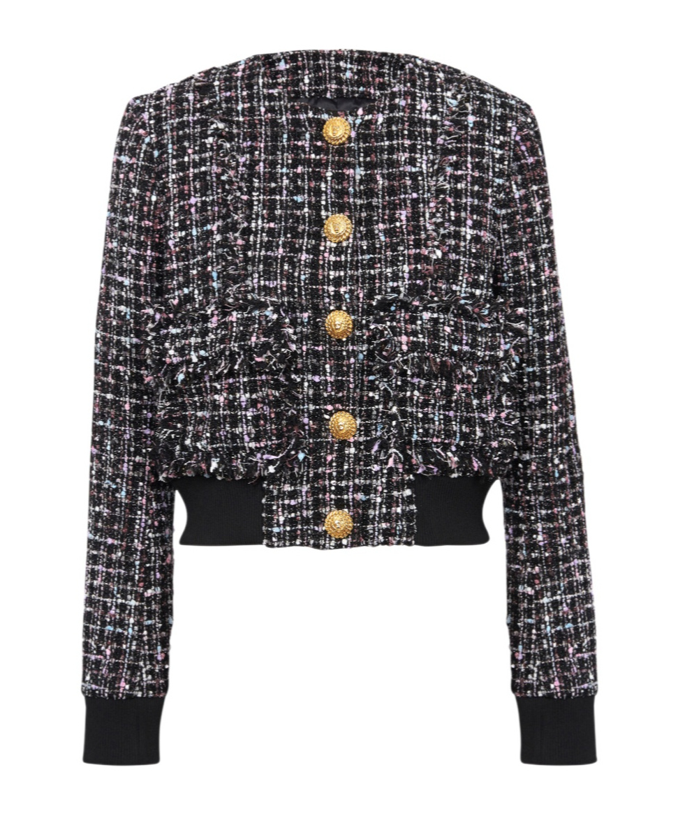 Shop Balmain Tweed Jacket With Buttons In Black
