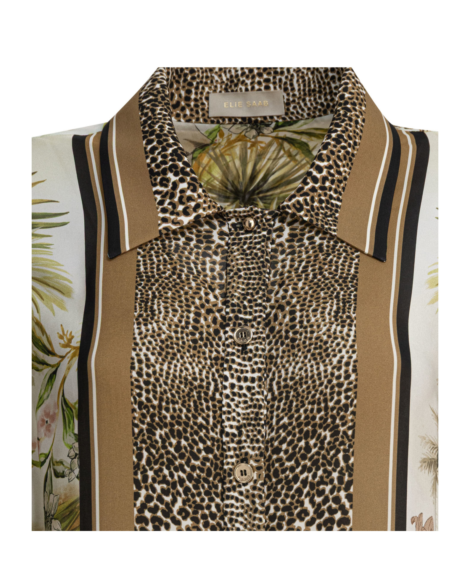 Elie Saab Printed Chiffon Shirt Foulard36 Silk In Brown