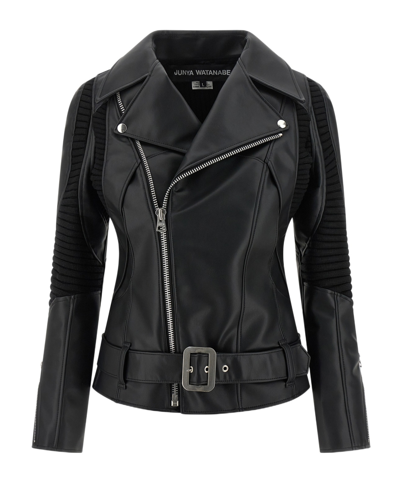Junya Watanabe Zippered Long-sleeved Leather Jacket In Black