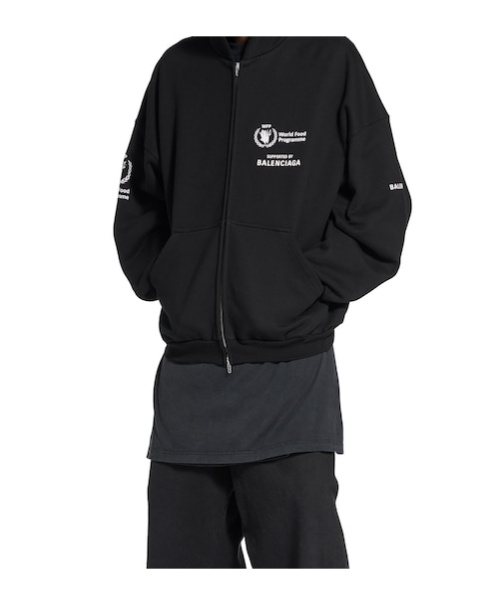 Balenciaga Men's Wfp Outerwear Zip-up Hoodie In Black/white In Black