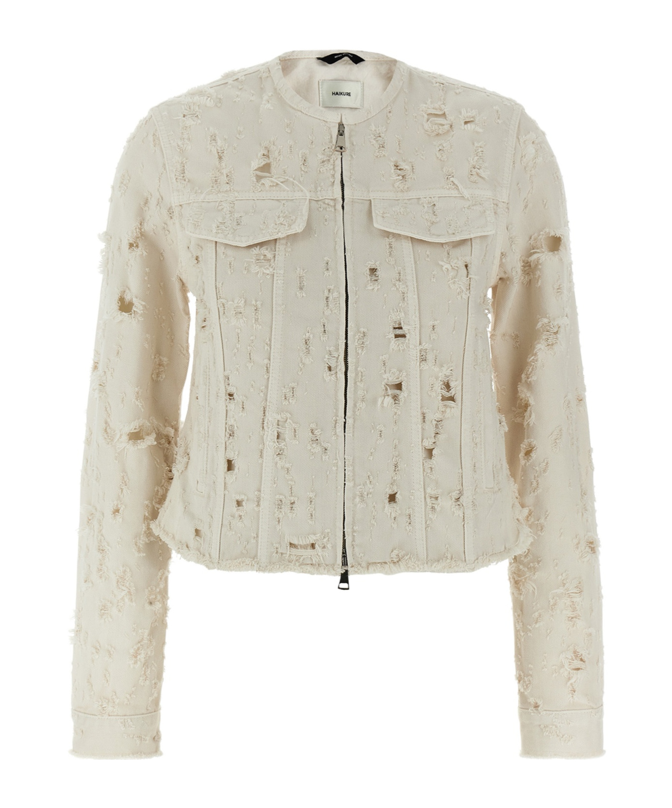 Haikure White Jacket With Rips In Nude