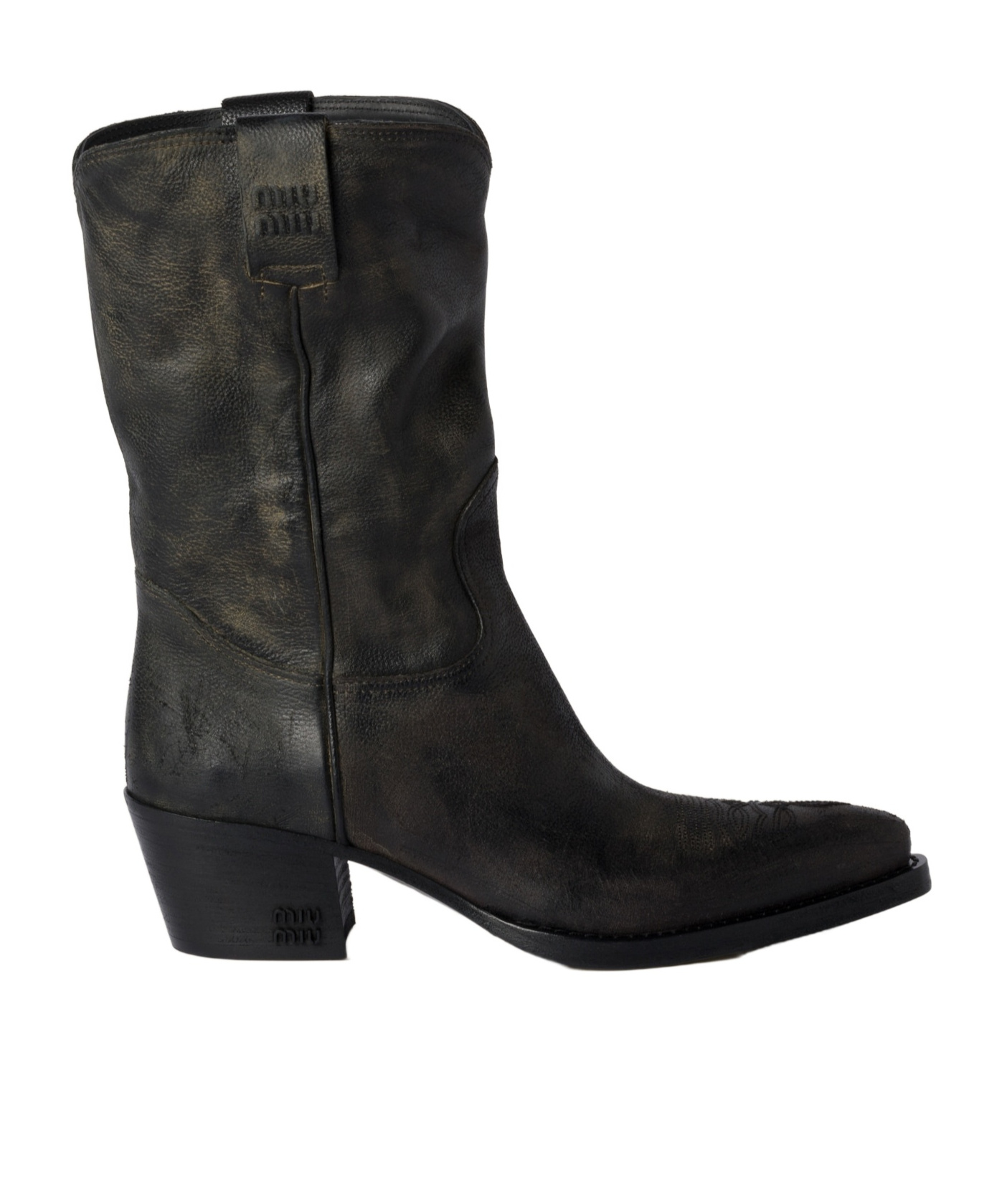 Miu Miu Round-head Short Boots In Black