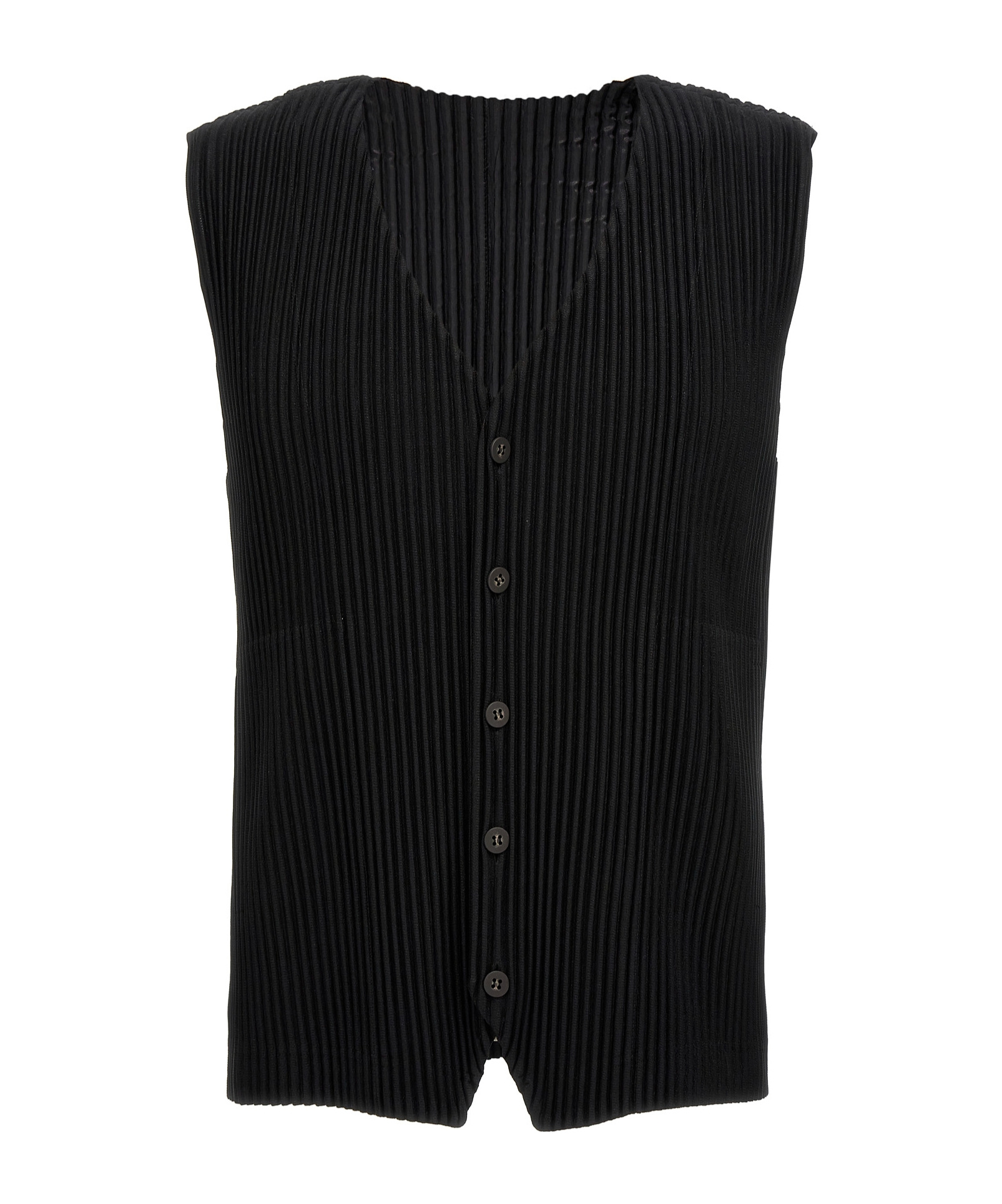 Issey Miyake Pleated Button-down Waistcoat In Black