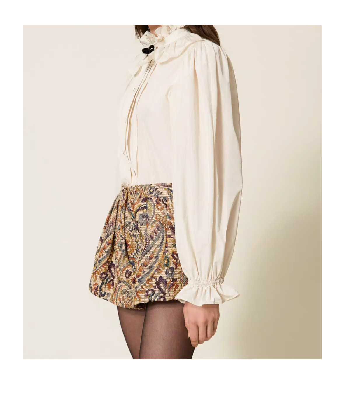 Twinset Taffeta Shirt With Velvet Ribbon In Animal Print