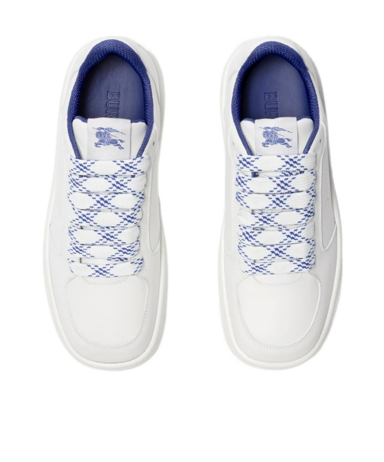 Shop Burberry Box Leather Sneakers In White