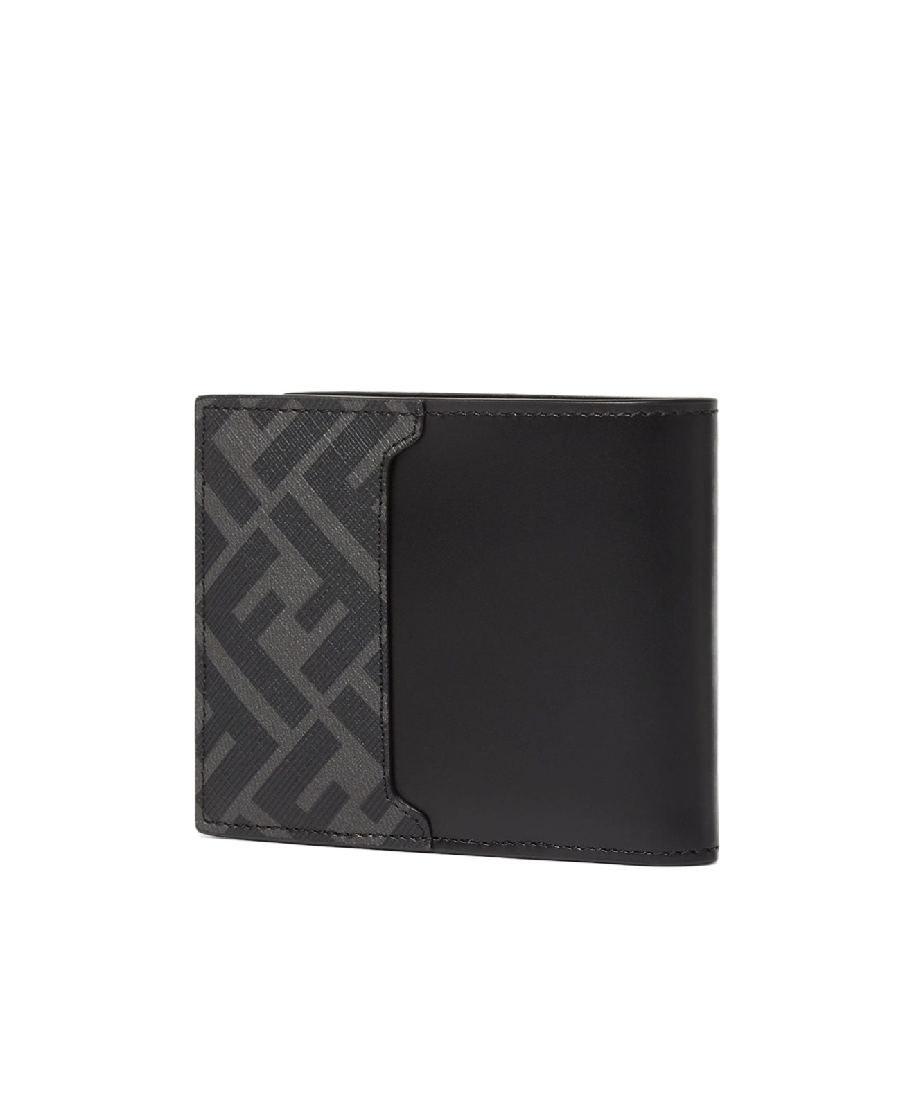 Fendi Black Leather Compact Bi-fold Wallet In Black