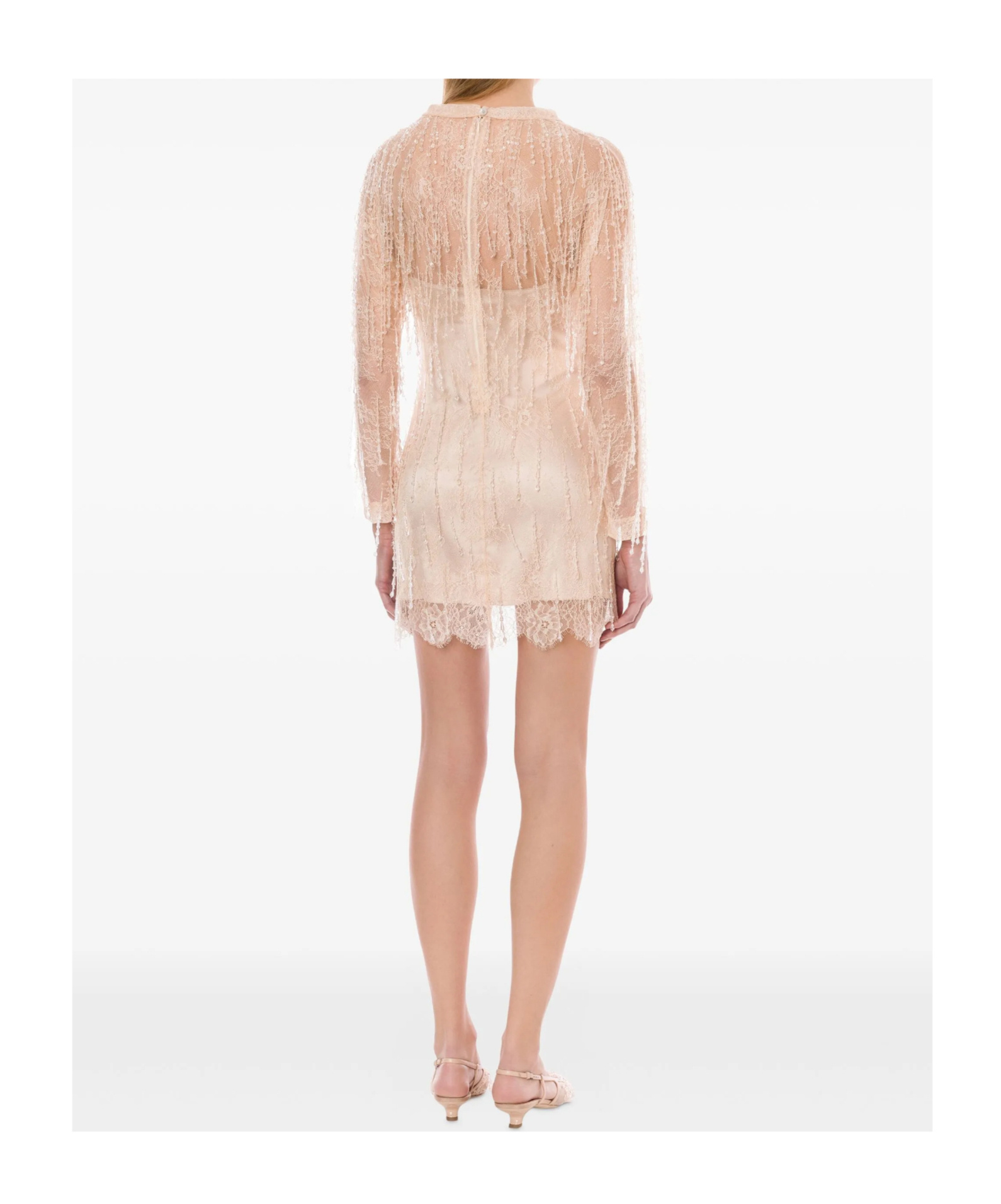 Alberta Ferretti High Neckline Lace Detailing Sequin Embellishments Dress In Pink