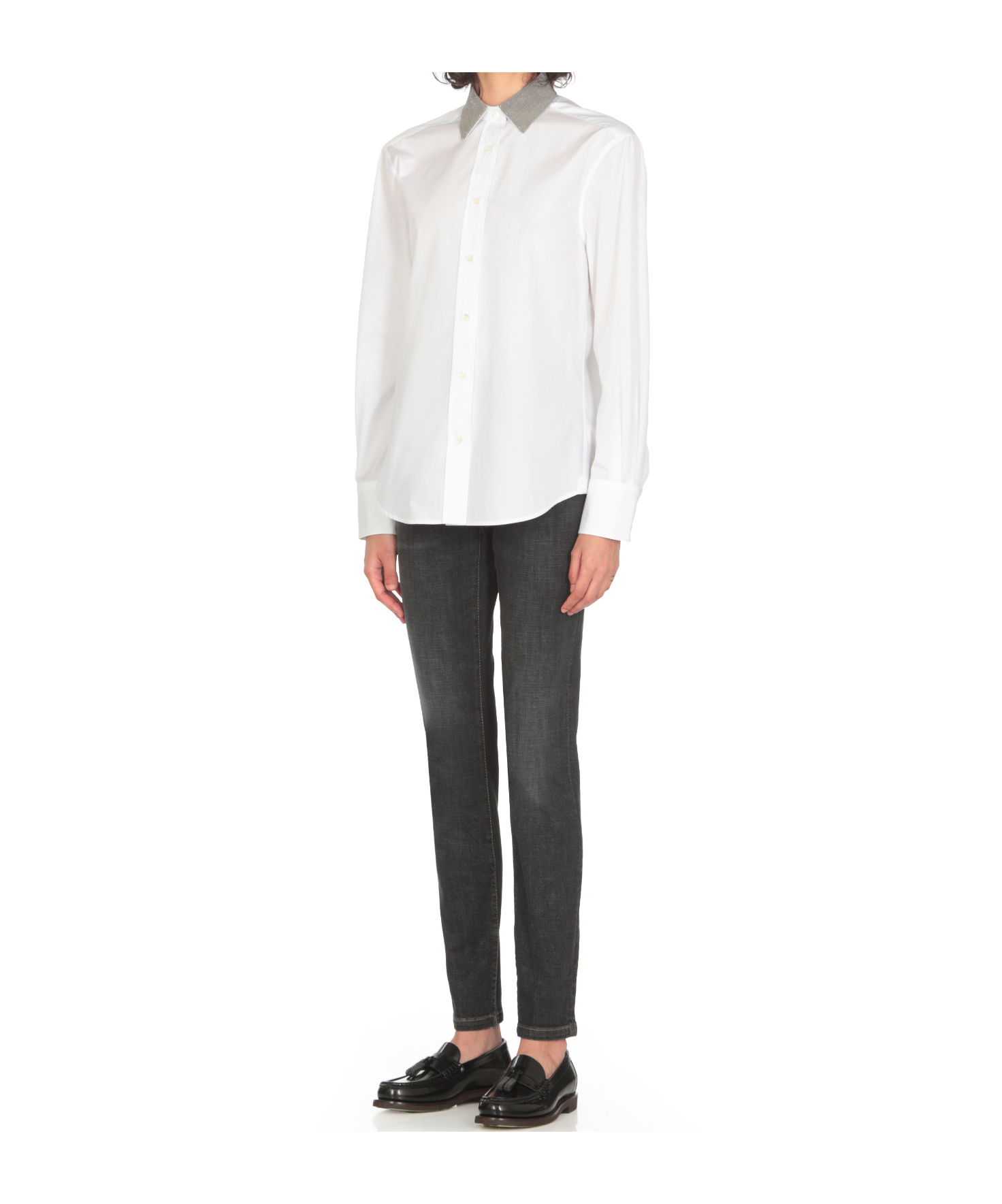 Brunello Cucinelli Women's "shirt With Beaded Collar In White