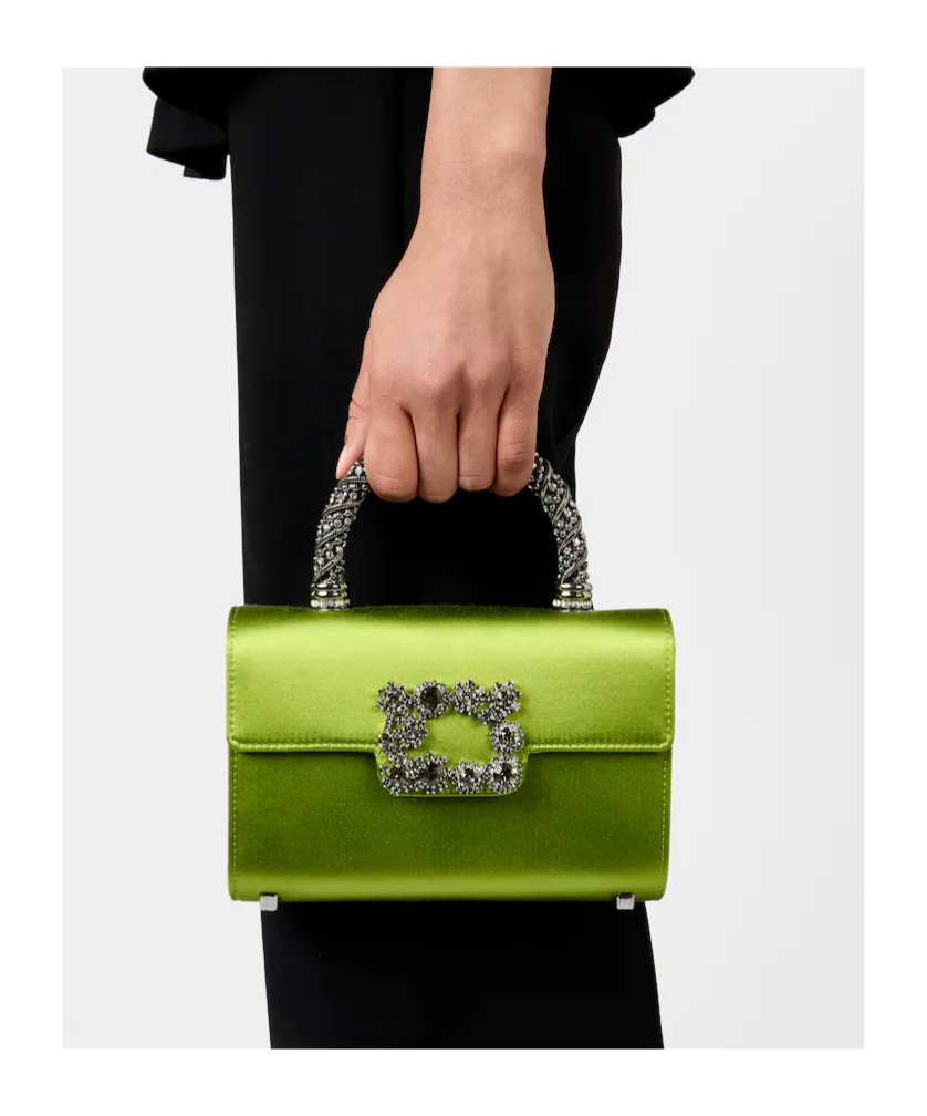 Roger Vivier Jewel Efflorescence Mini Bag In Satin In Green