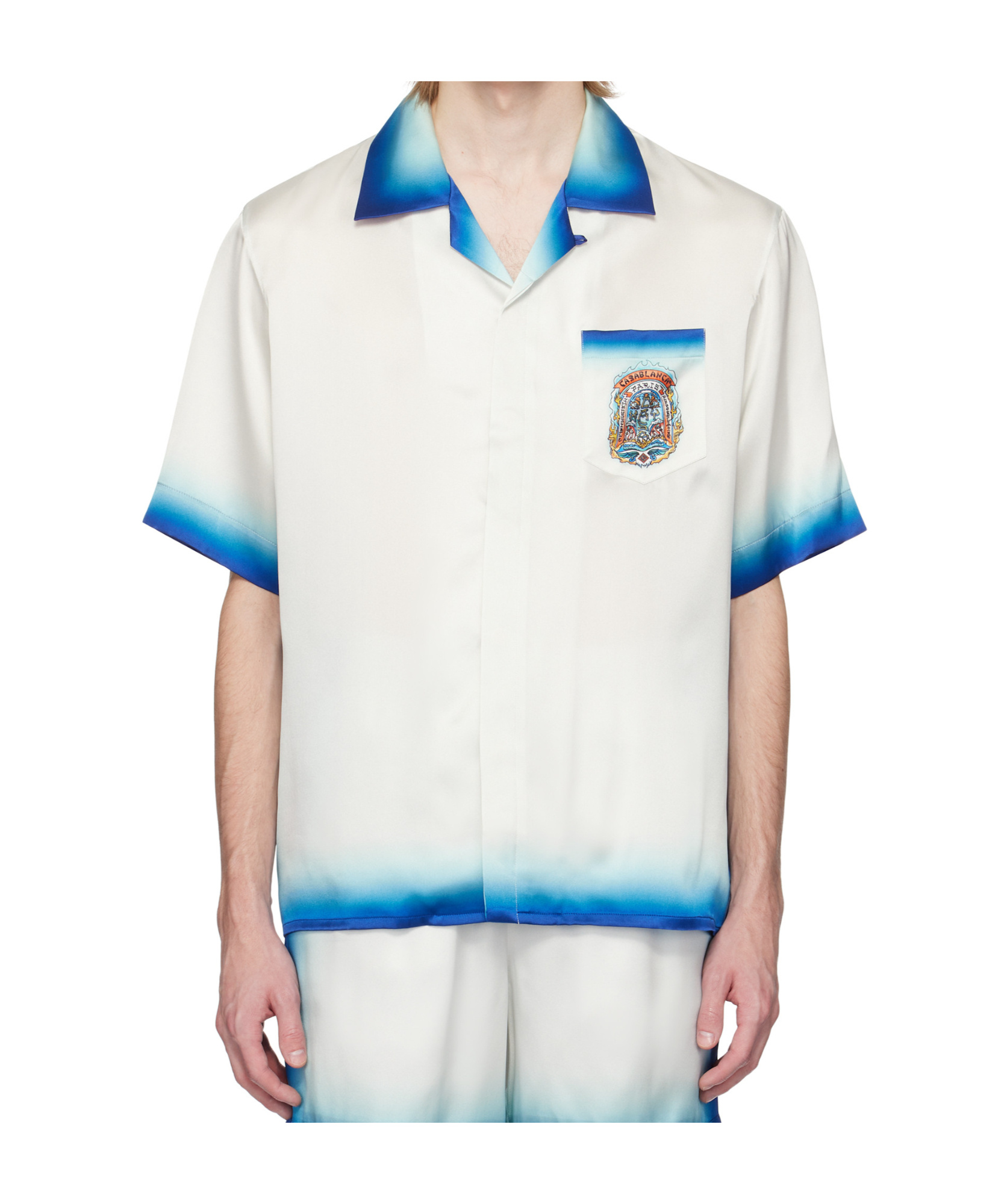 Casablanca White Shirt With Cuban Collar And Maxi Logo Printed On The Back In Silk Man In White