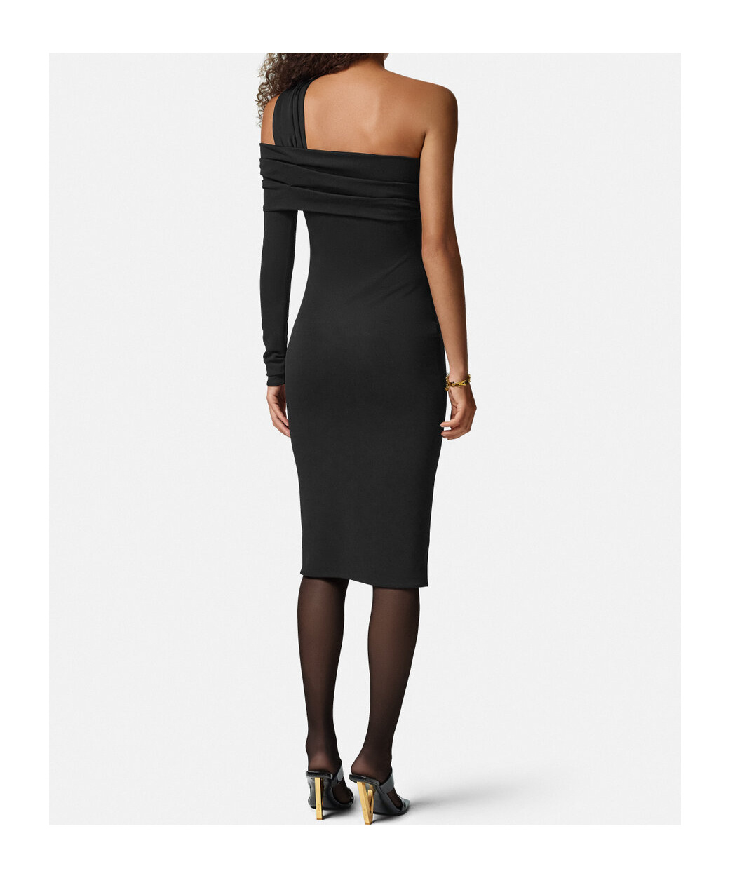 Versace One-shoulder Midi Dress In Black
