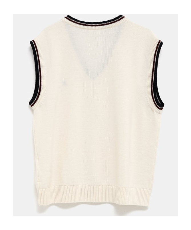 Celine Logo-embroidered Striped Wool Sweater Vest In White