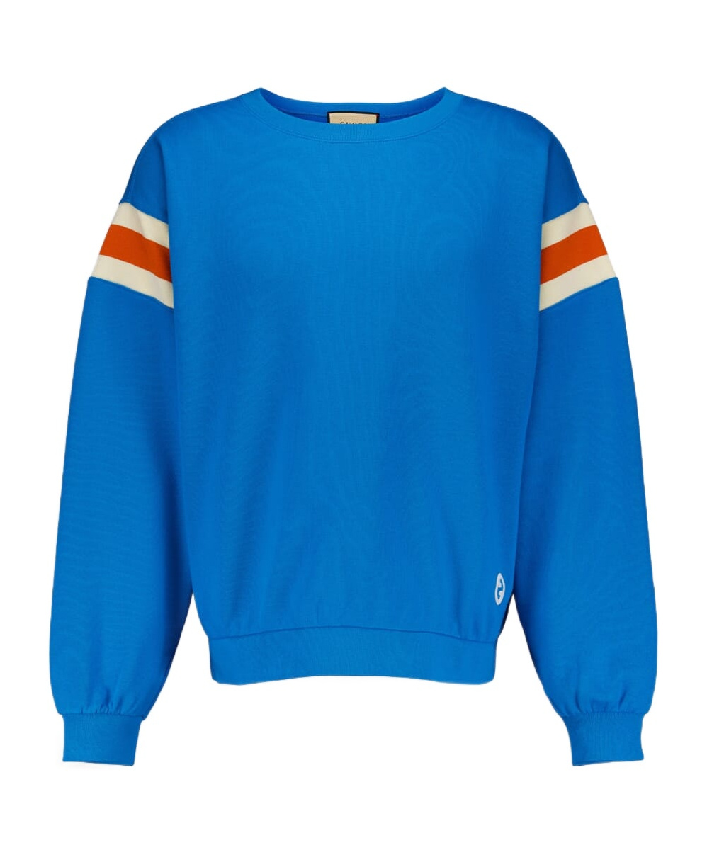 Gucci Stripe-detail Cotton Sweatshirt In Blue