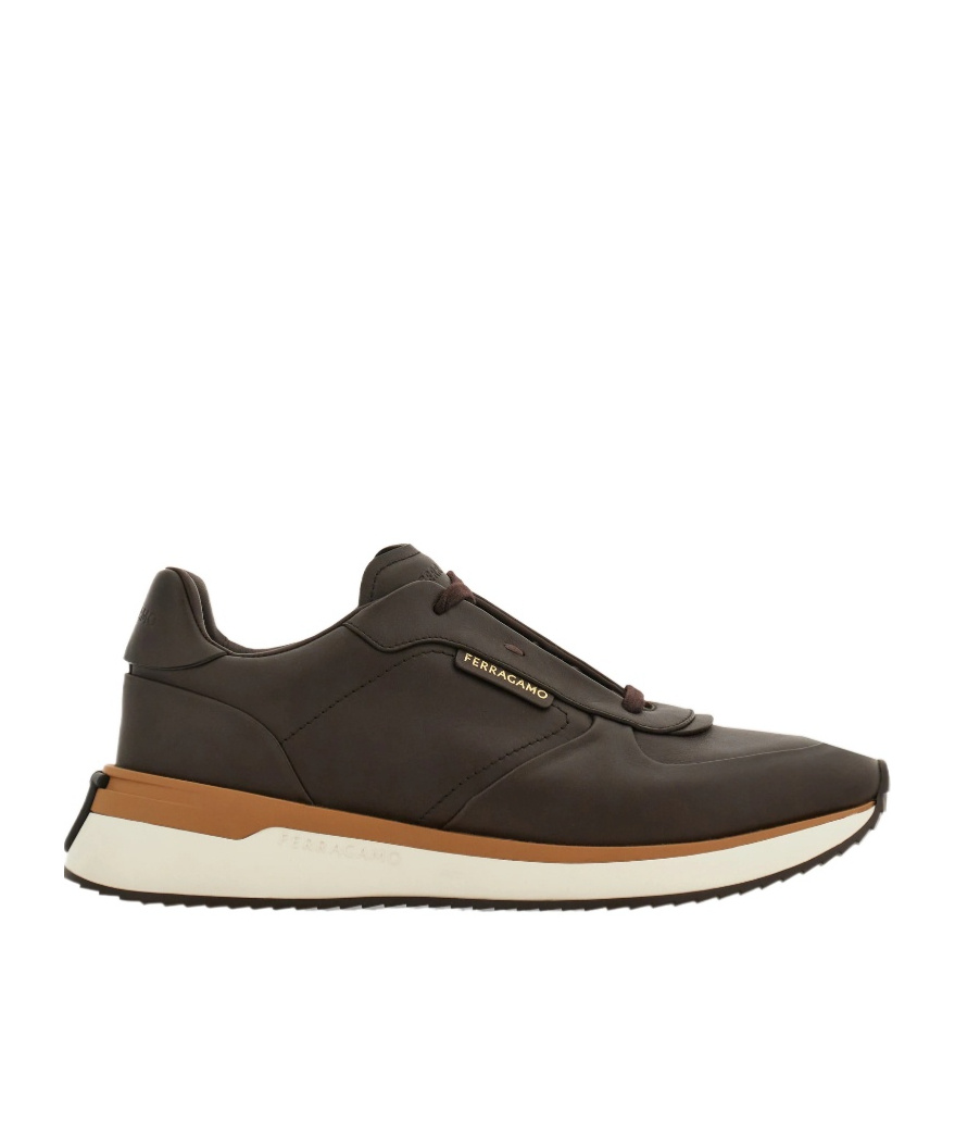 Ferragamo Calfskin Leather Sneakers In Brown