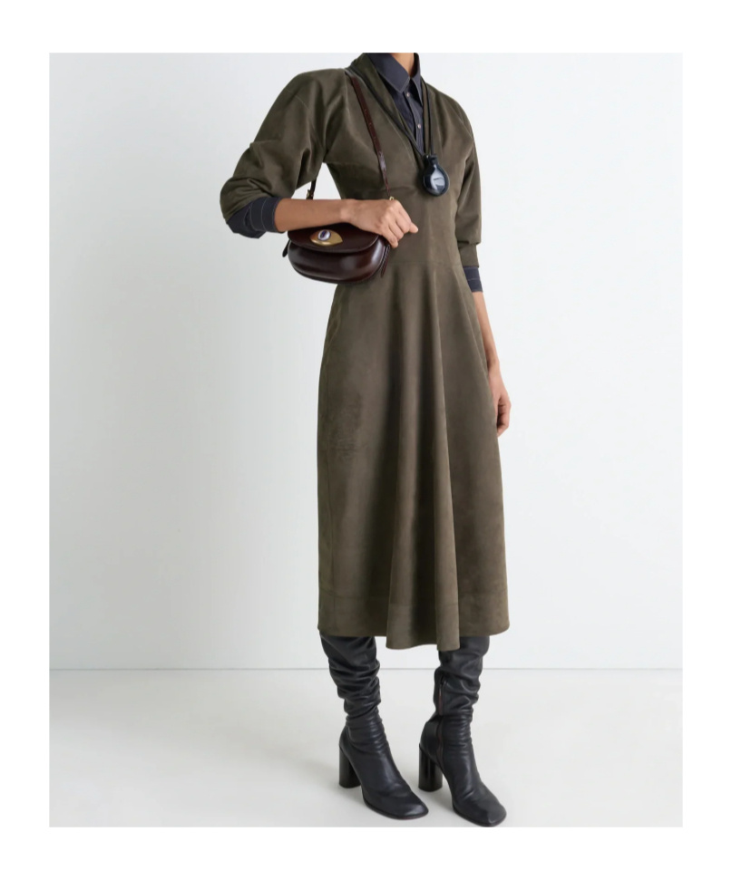 Lemaire V-neck Three-quarter Sleeve Midi Dress In Brown
