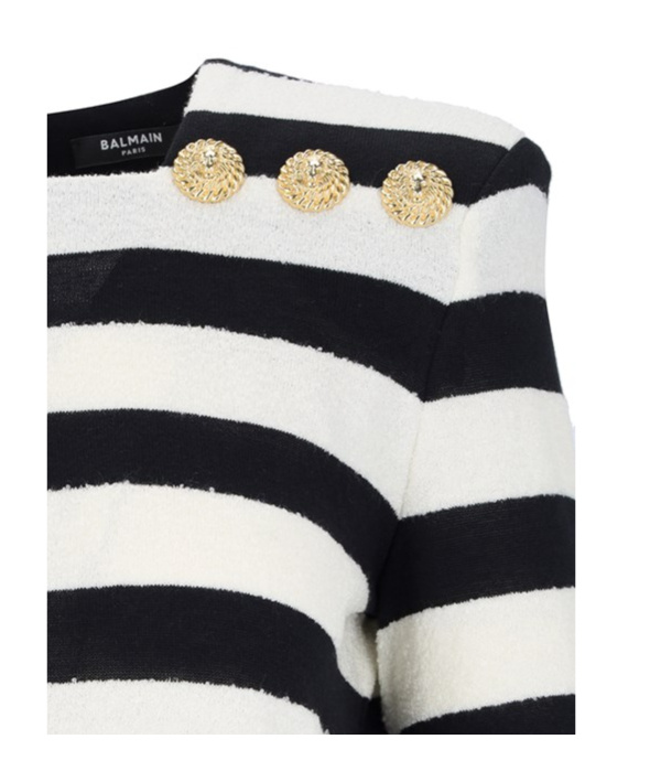 Shop Balmain Embossed-button Striped Jumper In Black