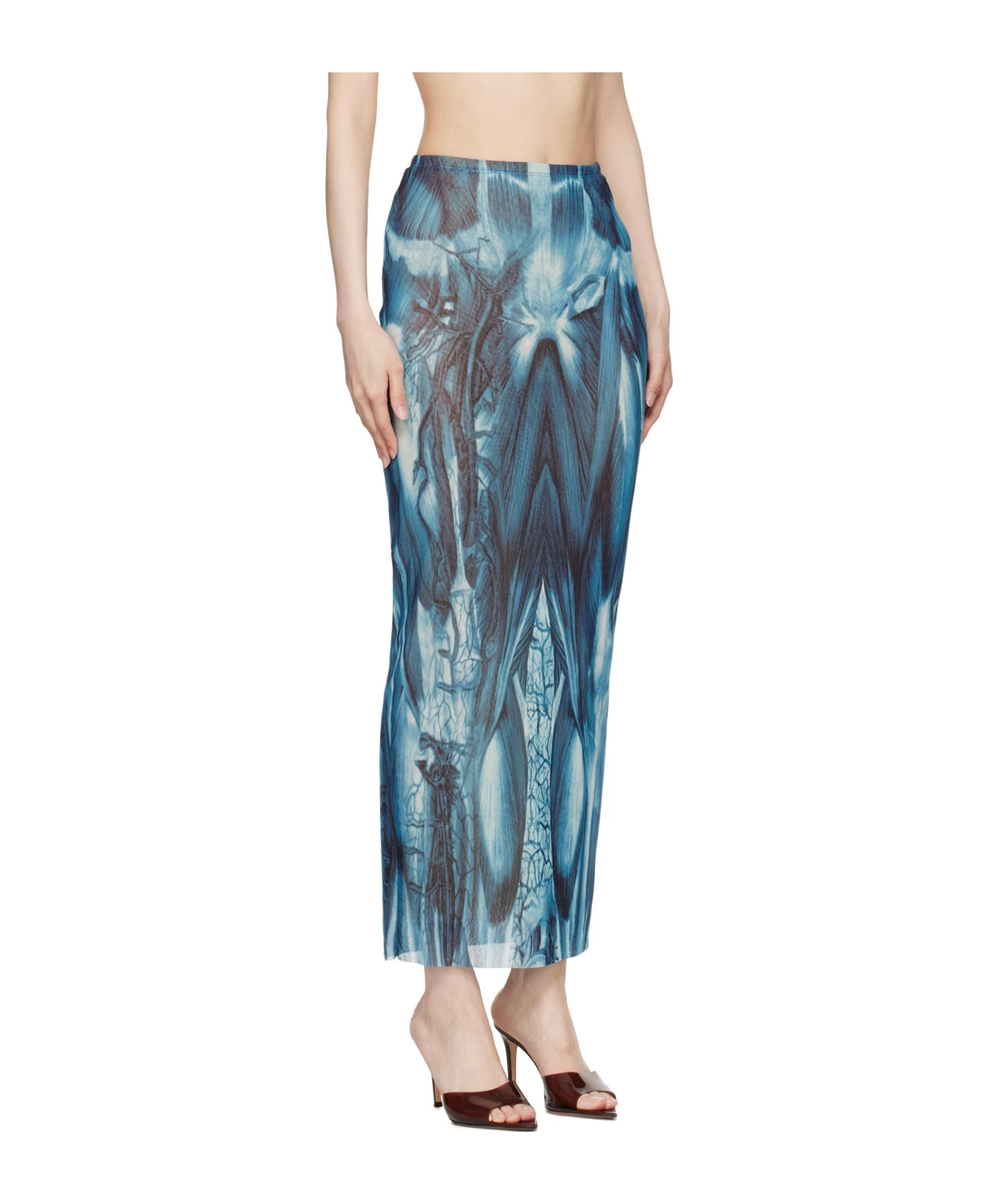 Jean Paul Gaultier Water-print Mesh Maxi Skirt In Multi