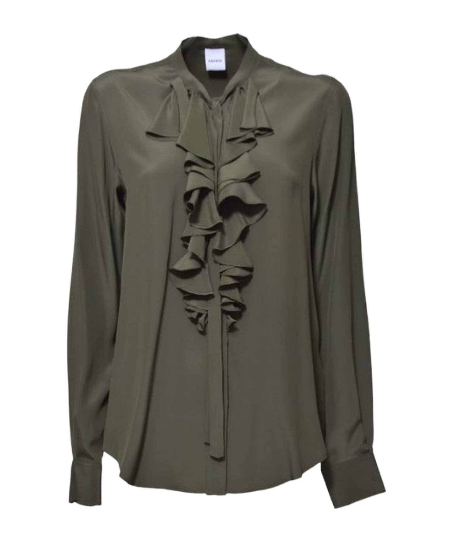 Aspesi Green Crepe De Chine Blouse With Ruffles In Black